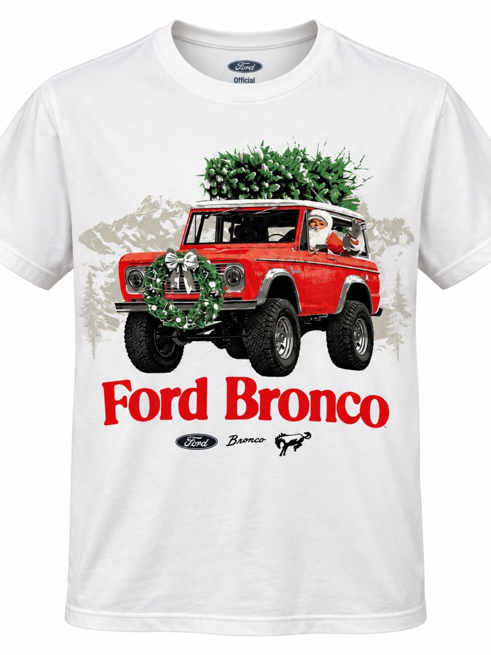 Kohl's Ford Bronco' White Tee - Red Bronco with Green Wreath